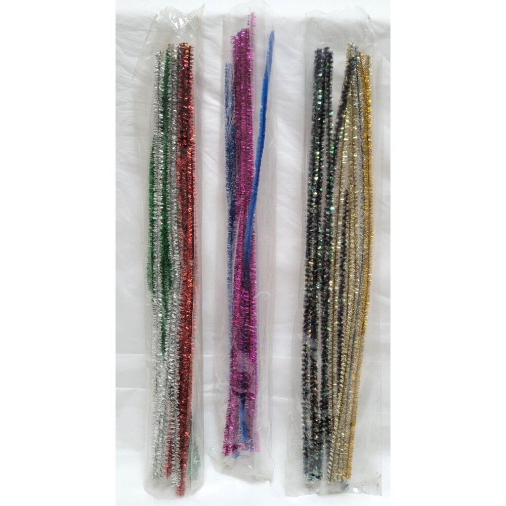 Lot of 3 Bags Tinsel Chenille Stems 6 colors Sparkly Metallic For Arts & Crafts